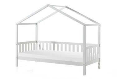 Hausbett Kapua 210x97x170 Kinderbett Massivholz Wei&szlig;