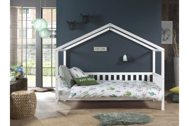 Hausbett Kapua 210x97x170 Kinderbett Massivholz Weiß