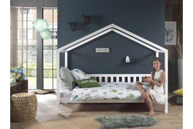 Hausbett Kapua 210x97x170 Kinderbett Massivholz Weiß