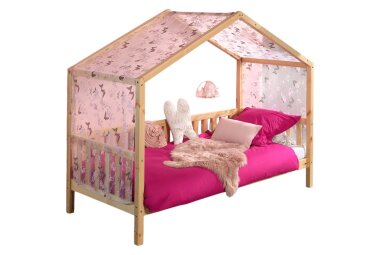Hausbett mit Textilhimmel Kapua 210x97x170 Massivholz Natur