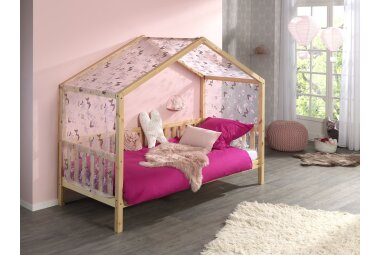 Hausbett mit Textilhimmel Kapua 210x97x170 Massivholz Natur