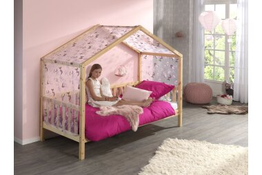 Hausbett mit Textilhimmel Kapua 210x97x170 Massivholz Natur
