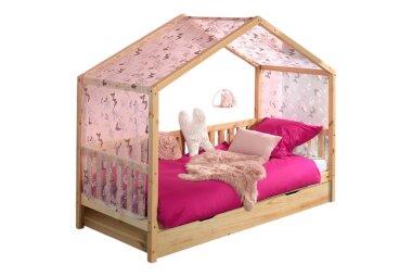 Hausbett mit Textilhimmel Kapua 210x97x170 Massivholz Natur