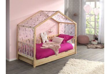 Hausbett mit Textilhimmel Kapua 210x97x170 Massivholz Natur