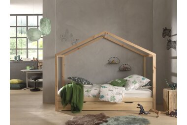 Hausbett Kapua 210x97x170 Kinderbett Massivholz Natur