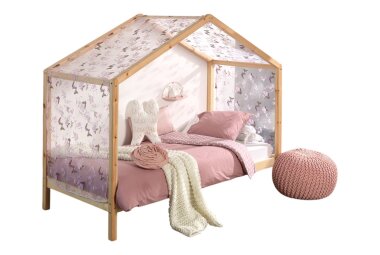 Hausbett mit Textilhimmel Kapua 210x97x170 Massivholz Natur