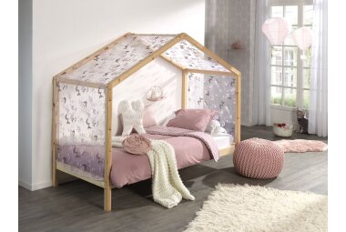 Hausbett mit Textilhimmel Kapua 210x97x170 Massivholz Natur