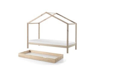 Hausbett mit Textilhimmel Kapua 210x97x170 Massivholz Natur