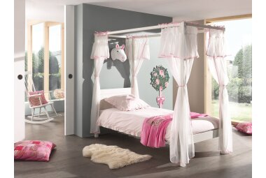 Himmelbett Katerinka 208x98x191 Einzelbett Massivholz Weiß