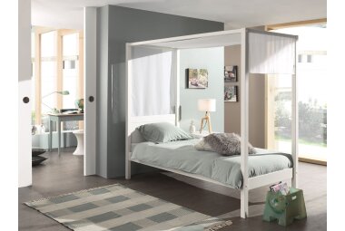 Himmelbett Katerína 208x98x191 Einzelbett Massivholz Weiß