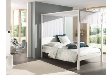 Himmelbett Katey 208x148x191 Einzelbett Massivholz Weiß