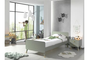 Einzelbett Kamillah 204x95x74 Kinderbett MDF Olive Grün