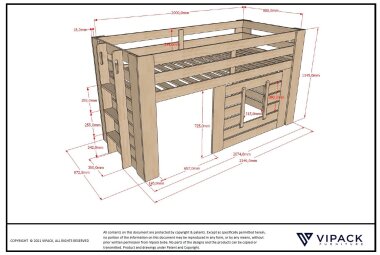 Hüttenbett Katha 215x97x115 Spielbett Massivholz Kiefer