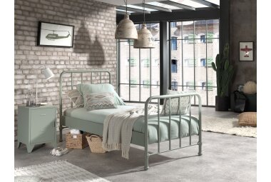 Metallbett Kay 97x206x110 Einzelbett Metall Grün matt