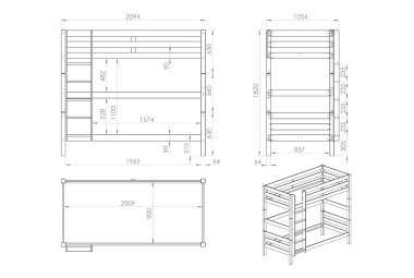 Etagenbett Karolina 210x105x182 Hochbett Massivholz Weiß
