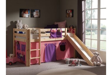 Kinderbett mit Rutsche Karolina Massivholz Natur...