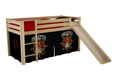 Kinderbett mit Rutsche Karolina Massivholz Natur...