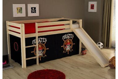 Kinderbett mit Rutsche Karolina Massivholz Natur...