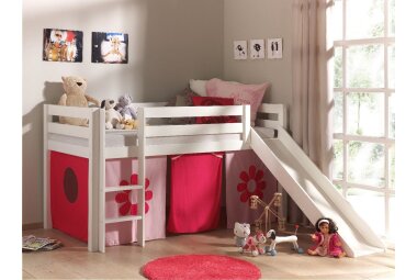 Kinderbett mit Rutsche Karolina Massivholz Wei&szlig;...