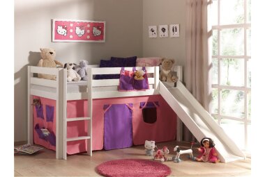 Kinderbett mit Rutsche Karolina Massivholz Wei&szlig;...