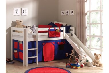 Kinderbett mit Rutsche Karolina Massivholz Weiß...