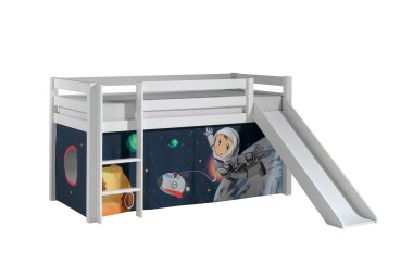 Kinderbett mit Rutsche Karolina Massivholz Weiß...
