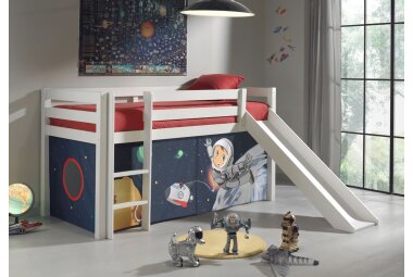 Kinderbett mit Rutsche Karolina Massivholz Weiß...