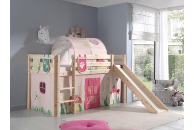 Kinderbett mit Rutsche Karolina Massivholz Natur...
