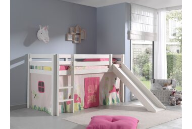 Kinderbett mit Rutsche Karolina Massivholz Weiß...