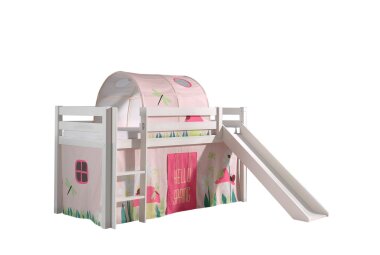 Kinderbett mit Rutsche Karolina Massivholz Weiß...