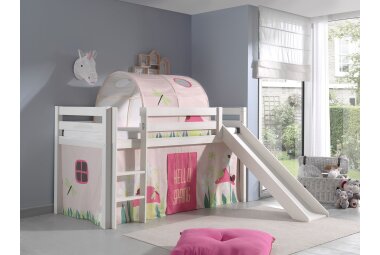 Kinderbett mit Rutsche Karolina Massivholz Weiß...