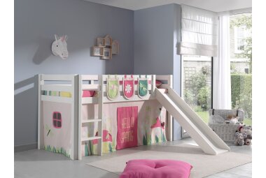 Kinderbett mit Rutsche Karolina Massivholz Weiß...