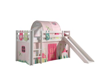 Kinderbett mit Rutsche Karolina Massivholz Weiß...