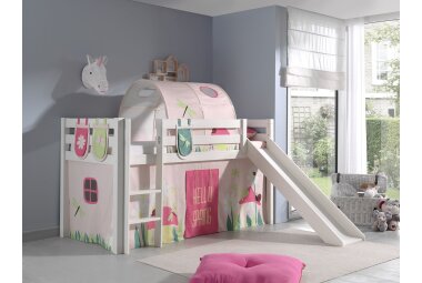 Kinderbett mit Rutsche Karolina Massivholz Weiß...