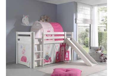 Kinderbett mit Rutsche Karolina Massivholz Weiß...