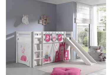 Kinderbett mit Rutsche Karolina Massivholz Weiß...