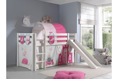 Kinderbett mit Rutsche Karolina Massivholz Weiß...