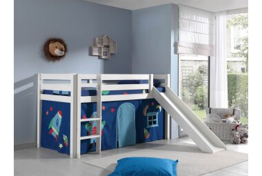 Kinderbett mit Rutsche Karolina Massivholz Wei&szlig;...