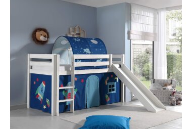 Kinderbett mit Rutsche Karolina Massivholz Wei&szlig;...