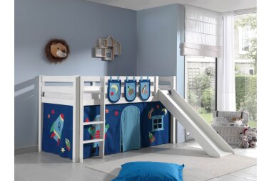 Kinderbett mit Rutsche Karolina Massivholz Weiß...