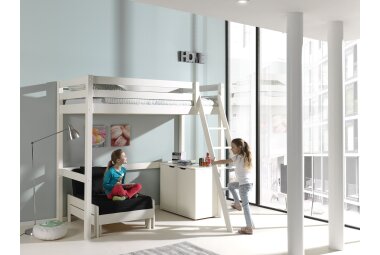 Hochbett Katherine 209x165x190 Kinderbett Massivholz+MDF Weiß