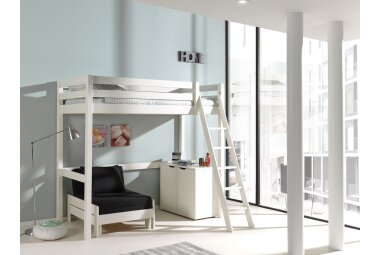 Hochbett Katherine 209x165x190 Kinderbett Massivholz+MDF Weiß