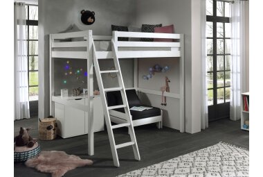 Hochbett Katheryn 209x215x190 Kinderbett Massivholz+MDF Weiß