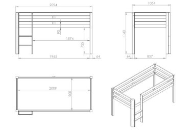 Kinderbett Karolina 210x114x218 aus Massivholz in Grau