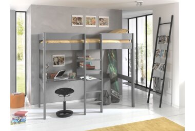 Hochbett Karole 208x105x175 Kinderbett Massivholz grau