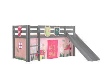 Kinderbett mit Rutsche Karolina Massivholz Grau Textilset...