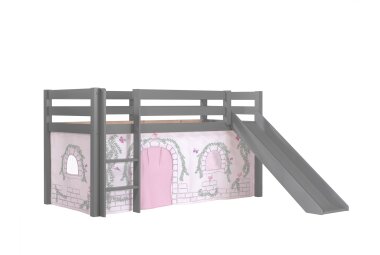 Kinderbett mit Rutsche Karolina Massivholz Grau Textilset...