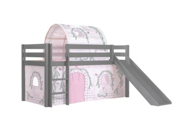 Kinderbett mit Rutsche Karolina Massivholz Grau Textilset...