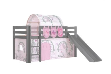 Kinderbett mit Rutsche Karolina Massivholz Grau Textilset...