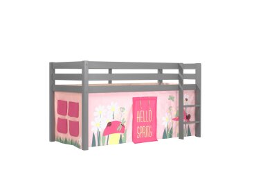 Kinderbett Karolina 210x114x106 Massivholz Grau Textilset...